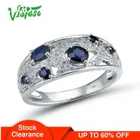 VISTOSO Genuine 14K 585 White Gold Fancy Blue Sapphire Shiny Diamond Ring For Women Engagement Anniversary Elegant Fine Jewelry