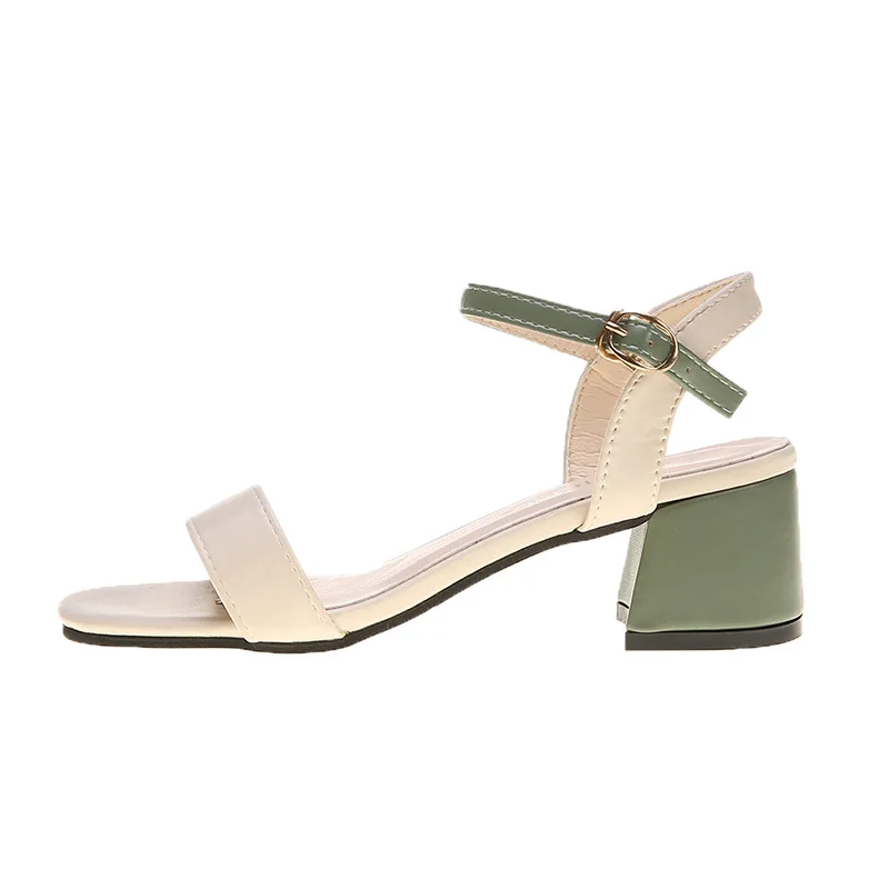

Buckle Strap Block Heels Female Sandal Comfort Shoes for Women Med Open Toe Chunky Girls 2021 Medium Peep Beige Fashion Casual S