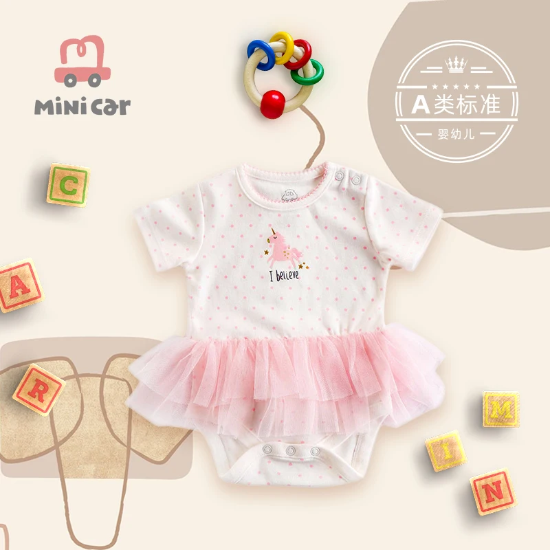 

Newborn baby's bag fart dress female baby summer pure cotton one piece dress short sleeve triangle hip suit open crotch