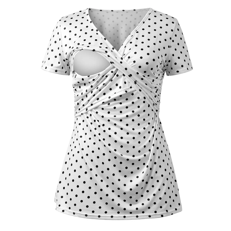 

Dots Print Breastfeeding Shirt Maternity Clothes Summer V Neck Pregnancy Tops Pregnant Women Nursing Wear