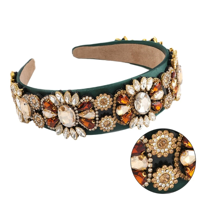 Многоцветная стеклянная повязка на голову с цветочным бархатным узором в стиле