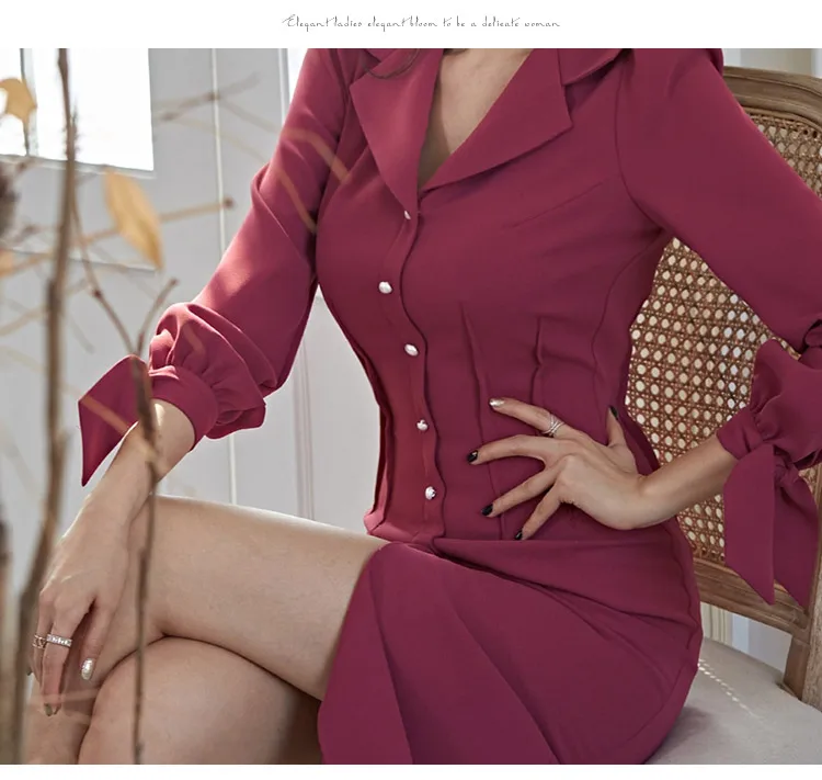 H Han Queen Single-breasted Sexy Split Pencil Dress Women Winter Lace-up Bodycon Dresses Notched Neck OL Work Wear Vestidos
