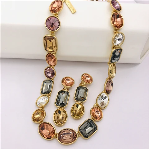 

Timeless Wonder Stunning Shiny Stone Clip Earring N Necklace Women Jewelry Set Fancy Goth Designer Luxury Brand Runway Rare 5564