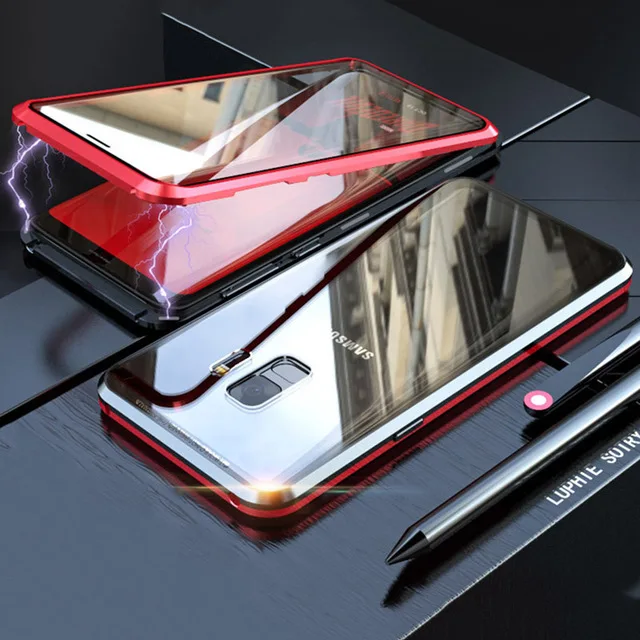 Black Red 360 магнитный двойной чехол из закаленного стекла для samsung Galaxy S10 S9 Plus s10plus S8 Магнитный флип-чехол для samsung Note 10 Pro 9 - Цвет: Black Red