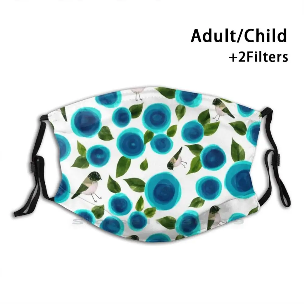 

Птицы и цветы светильник-голубая многоразовая маска для лица с узором с фильтрами для детей, птицы и цветы, птицы и цветочный узор
