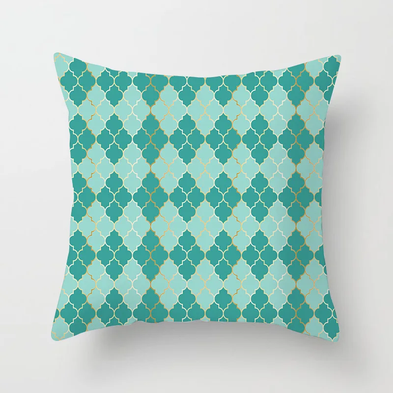 

Hot Retro Teal Blue Green Geometric Cushion Covers Polyester Plaids Print Pillowcase Nordic Fashion Decorative Pillows for Sofa