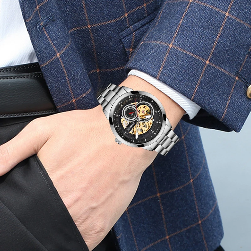 WINNER Мужские механические часы с золотым скелетом Модные мужские автоматические