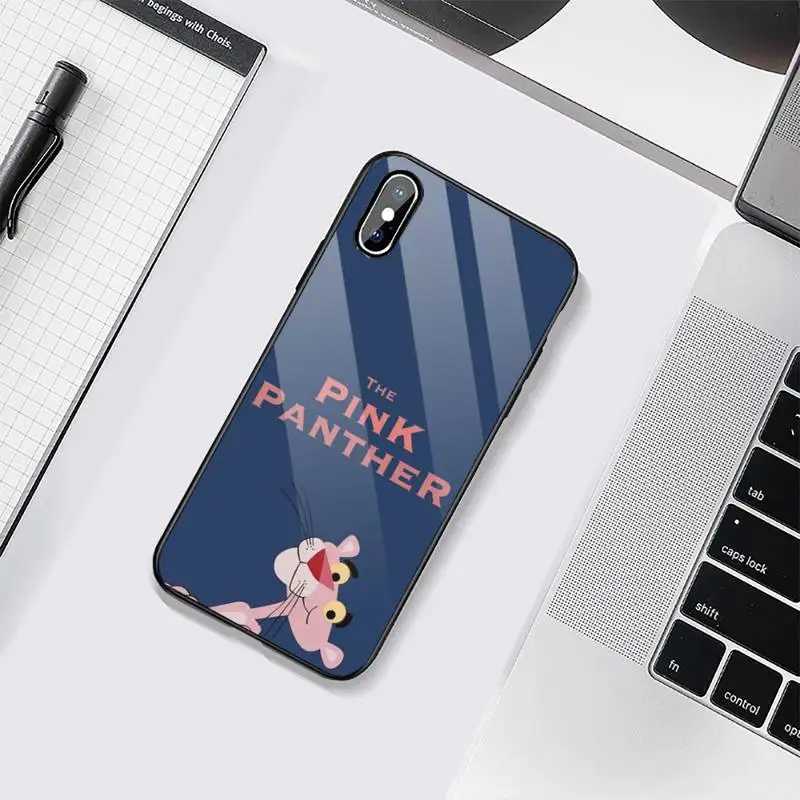 

Cute funny cartoon Pink Panther Phone Case Tempered glass For iphone 6 6S 7 8 plus X XS XR 11 12 mini PRO MAX