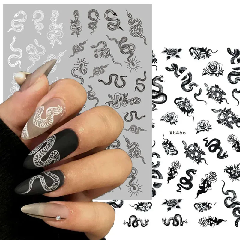 Индивидуальная наклейка для дизайна ногтей с принтом дракона и змеи белый черный