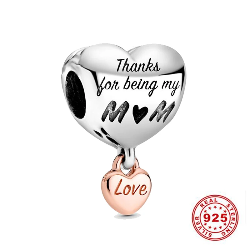 

Heart Shape 925 Sterling Silver Thanks For being My Mom Charms fit Pandora Charm Bracelet Lock of Love Jewelry Gift