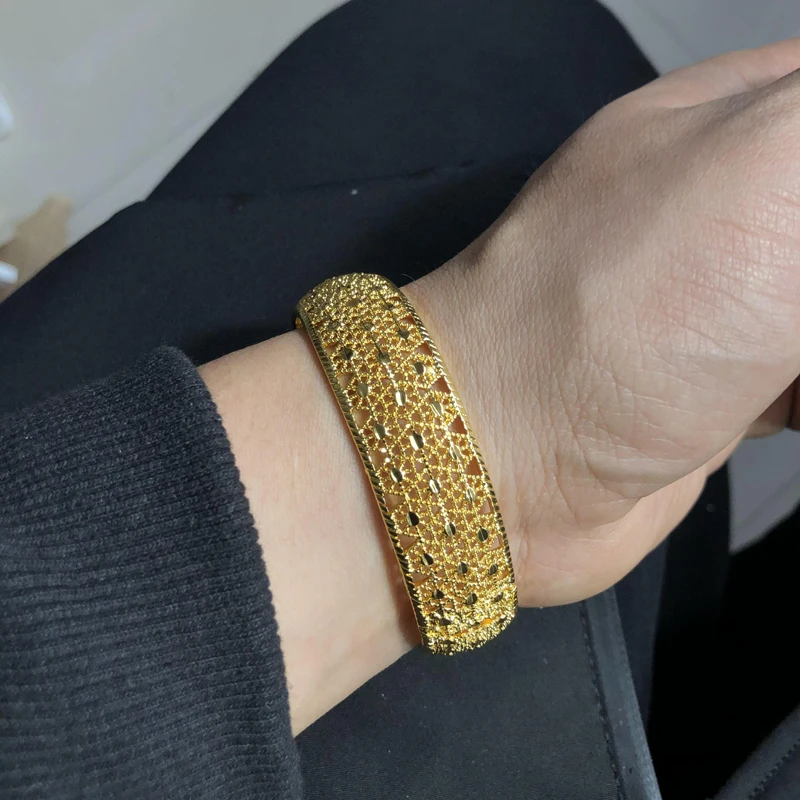 24K ширина женские винтажные браслеты Античное золото Длинный браслет и ювелирные