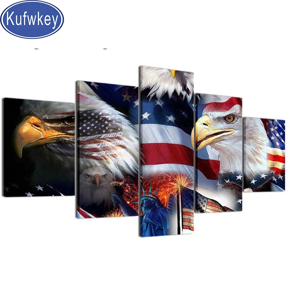 

5pcs/set Diy 5d Diamond Painting Eagle 3D Diamond Cross Stitch Embroidery Full Round Square Drill Diamond Pattern Home Decoratio