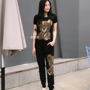 hot sale brand women diamond summer girls rhinestones sets female streetswear tracksuits 2 piece free global shipping