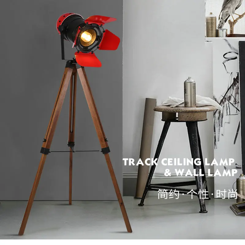 

Industrial Floor Lamp American Loft Rustic Vintage Floor Lamps For Living Room Office Study Lighting Black Red LED Wood