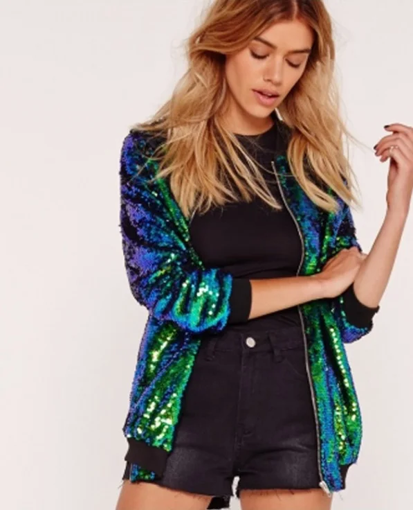 Повседневная Женская Осенняя куртка с блестками в европейском и американском