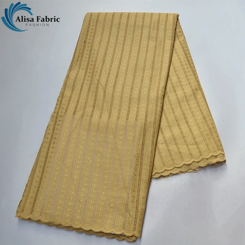 

100% Cotton Fabric 5 Yards/piece African Dry Lace Fabric Embroidery With Stones Hottest Swiss Satin Laces Fabric For Party dress
