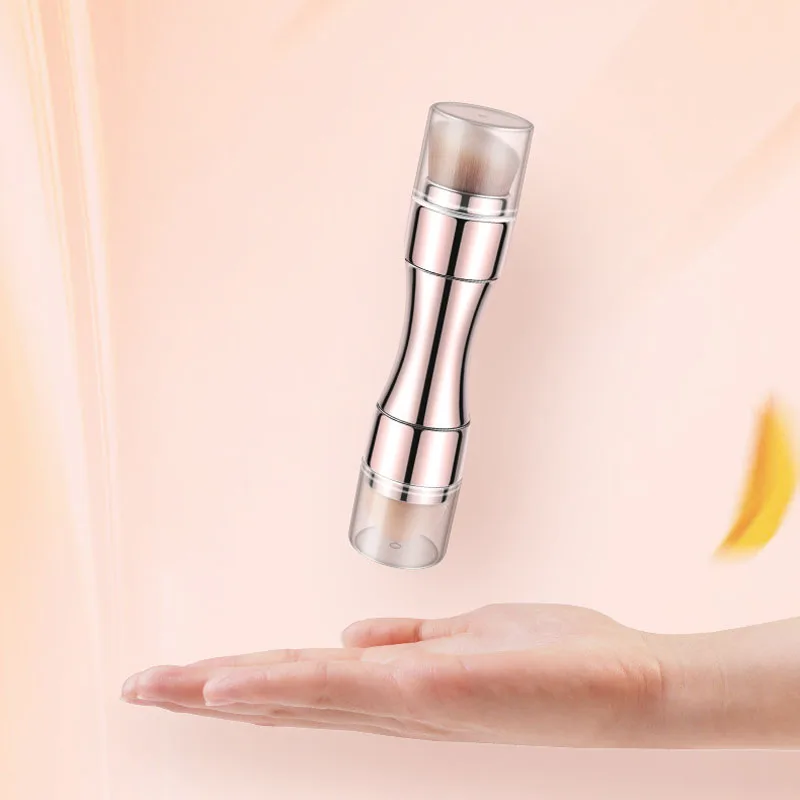 

2021 New Retractable Metallic Four-in-one Multifunctional Makeup Brushes Sponge Head Blush Brush Portable Beauty Tool