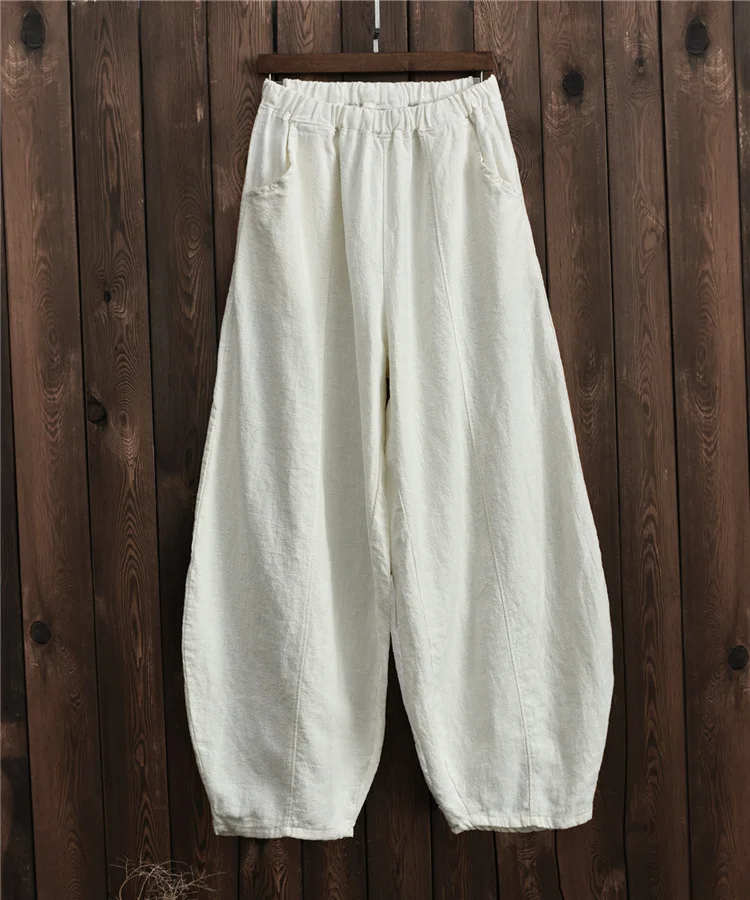 

PA0020 Lantern Pants Womens Casual Loose Elastic Mid Waist 2021 New Spring Autumn Solid Trousers With Pockets