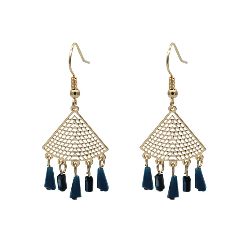 

Elegant Simple Ear Stud Fan-shaped Geometry Hollow out Earrings Taro Color Blue Tassels Earrings Women's gift for woman