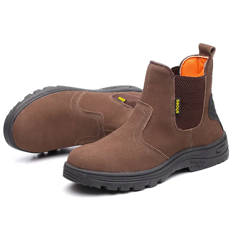 

plus size mens leisure steel toe caps working safety boots cow suede leather safe shoes worker chelsea boot security ankle botas