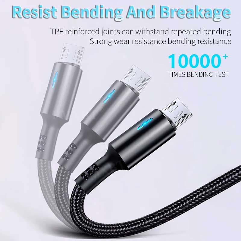 2 м Micro USB кабель 3A Быстрый зарядный для передачи данных Xiaomi Redmi Samsung Galaxy Android