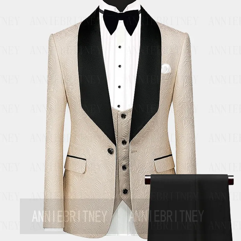 

Жаккардовый Мужской Жаккардовый пиджак цвета слоновой кости, облегающий костюм для свадьбы жениха, индивидуальный стиль, Блейзер, жилет, бр...