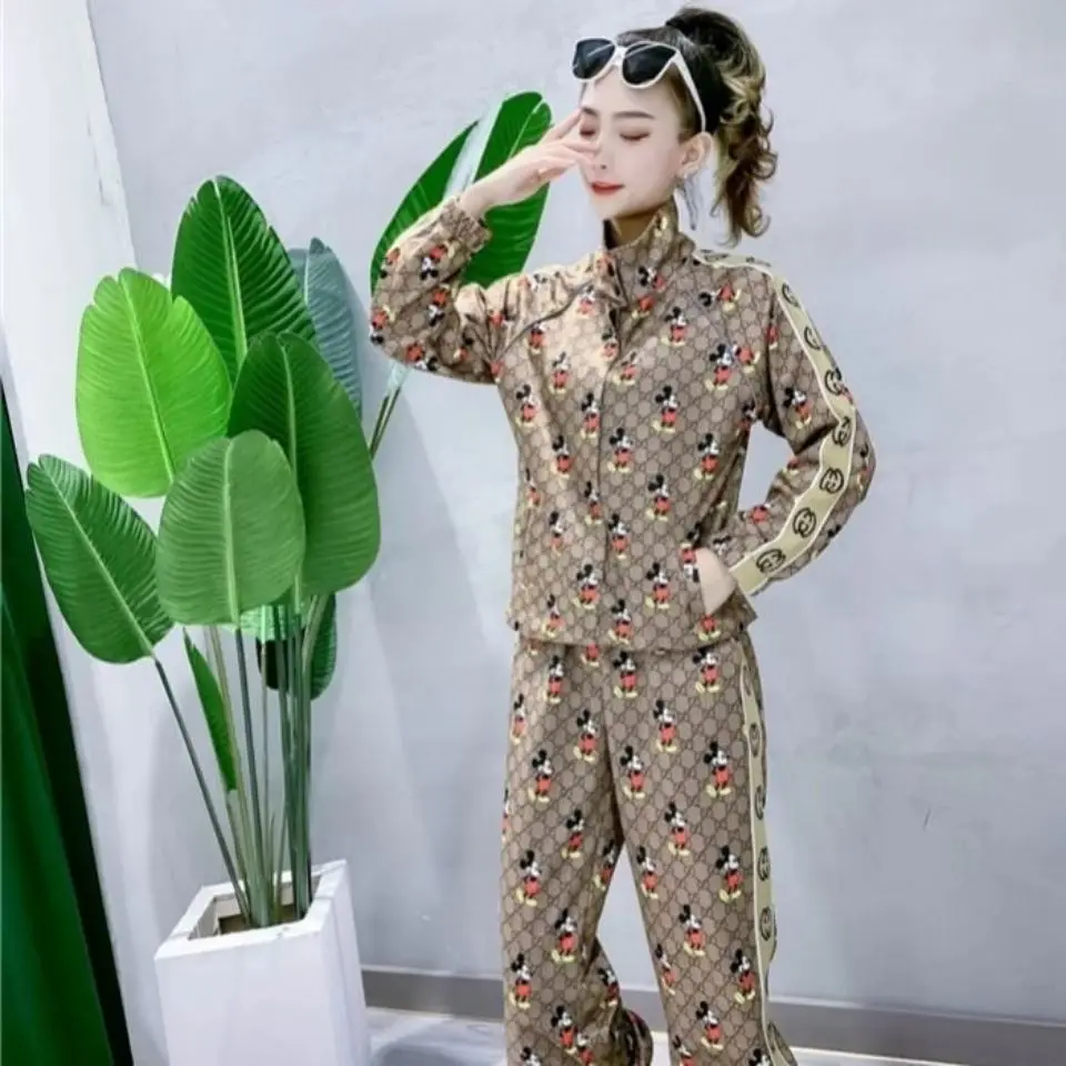 

2021 autumn and winter celebrity new women's Mickey Cartoon G Home Printing long-sleeved cardigan two-piece jacket new fashion