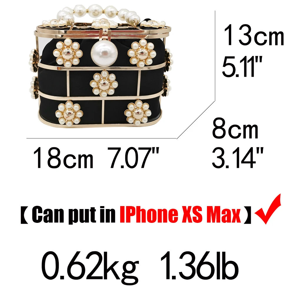 

Boutique De FGG Pearl Top-Handle Gold Bucket Women Flower Evening Bags Bridal Chain Shoulder Bag Wedding Purses and Handbags