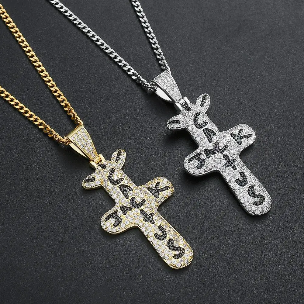 

Travis Scot Hip Hop Cactus Jack Cross Pendant Necklace Iced Out AAA Micro Paved Cubic Zirconia Pendant Hip Hop Jewelry Gift