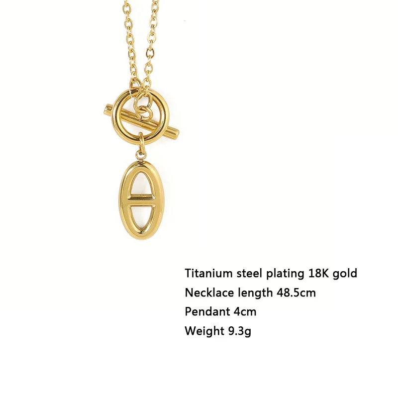 

OT Buckle Pig Nose Pendant Necklace Female Long Sweater Chain Medical Stainless Steel Aesthetic Jewelry 2021 Trendy Young Girl