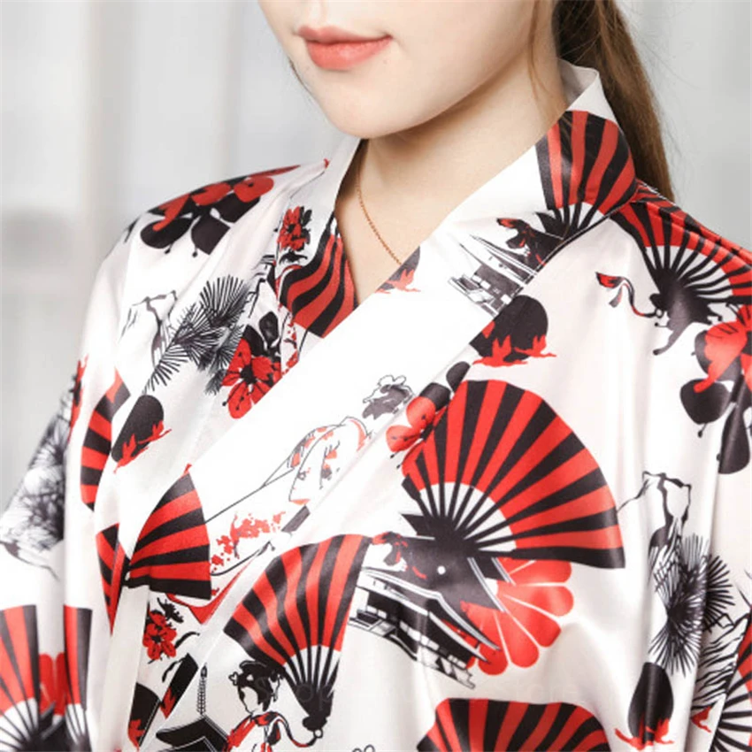 

Women Pajamas Femme Japanese Style Kimono Nightgown Luxury Pajama Bathrobe Satin Silk Comfortable Sleep Flower SleepWear Crane