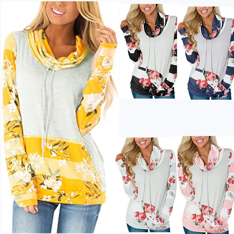 

Новинка 2021, Женский пуловер в полоску и с цветочным узором, хлопковый топ с воротником, модная теплая уличная одежда с длинным рукавом, свобо...