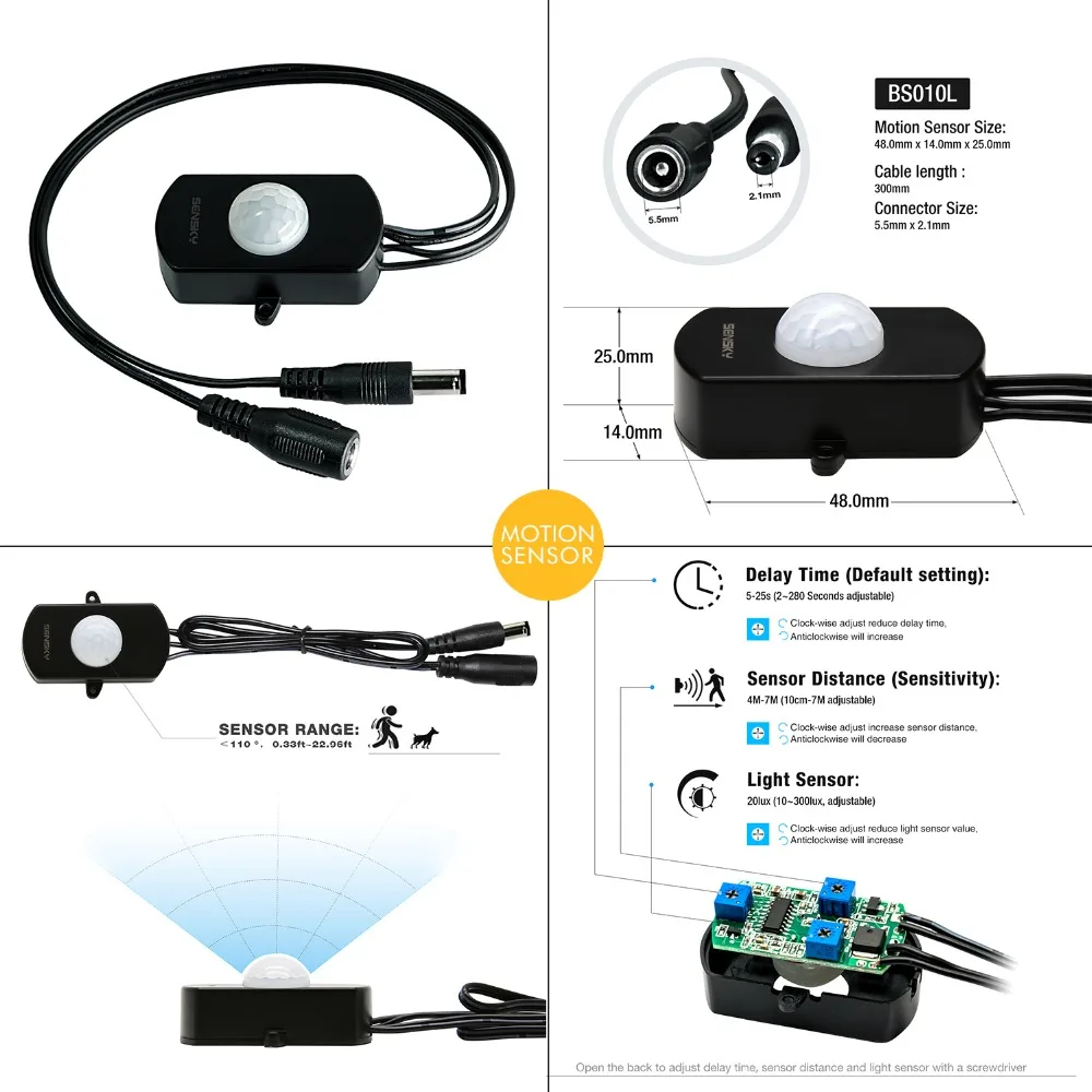 Раздвижной светодиодный светильник с датчиком движения адаптер питания для