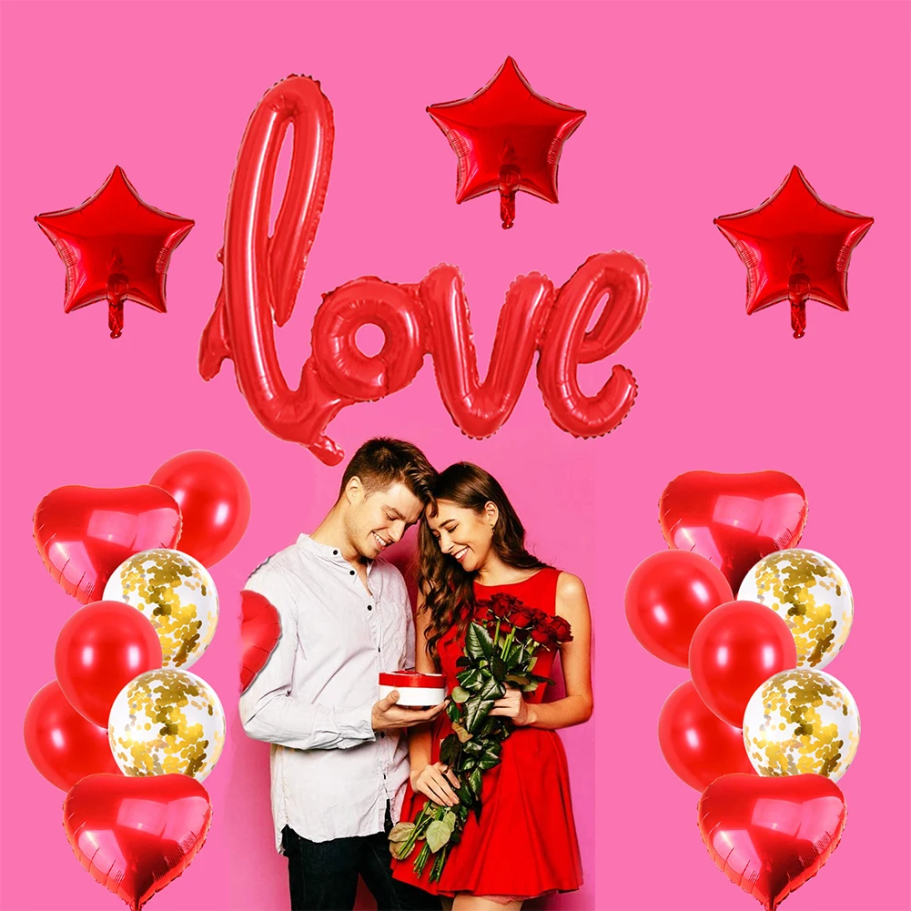 

Balloons Set Foil Balloons and Latex Heart Shaped Balloons Wedding Anniversary Proposal for Valentine's Day Decoration Balloons