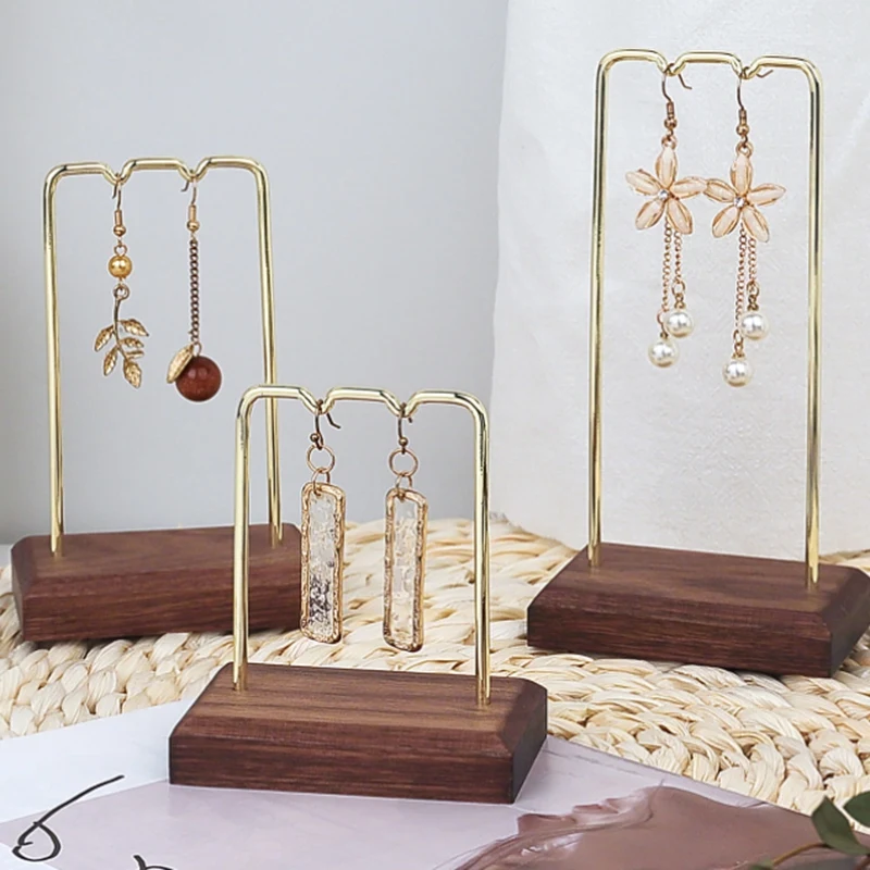 

Walnut Wood Metal Earrings Pendant Jewelry Stand Display Stand Earring Storage Display Stand
