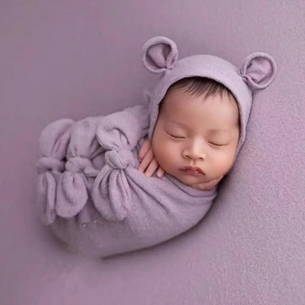 3 unids/set fotograf&iacute;a ropa caliente c&oacute;modo forma Linda beb&eacute; saco de dormir beb&eacute; reci&eacute;n nacido saco de dormir suave almohada Arco-Nudo secreto-0