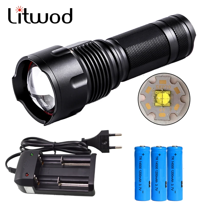 Litwod Z201006 CREE XLamp XHP70 светодиодный фонарик водонепроницаемый 3*14500 перезаряжаемая