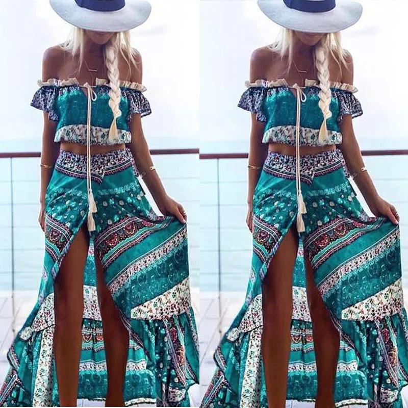 Модные женские летние топы в богемном стиле с цветочным принтом и открытыми