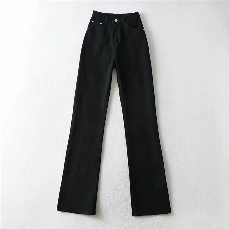

CHICEVER Casual Denim Full Length Trousers For Women High Waist Solid Minimalist Flare Pants Female 2021 Spring Fashion Clothing