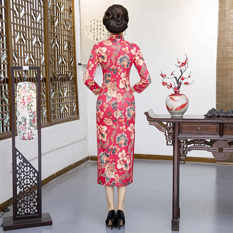 

Spring new long cheongsam multicolor improved cheongsam skirt Chinese traditional clothing middle-aged and elderly Hanfu dress