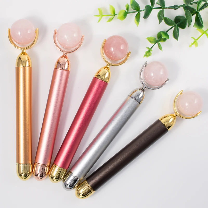 

Round head beauty bar Rose Quartz Massage Ball Jade Stone Vibrating Facial Pink Jade Roller Anti Wrinkle Anti-aging Massager