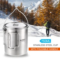 lixada 750ml stainless steel pot portable water mug cup with lid and foldable handle outdoor camping cooking picnic