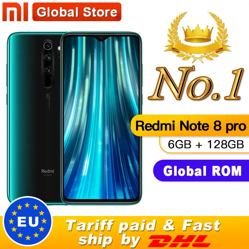 Смартфон Xiaomi Redmi Note 8 pro с глобальной прошивкой, 6 ГБ, 128 ГБ, MTK Helio G90T, 4500 мА/ч, 64 мп, четыре камеры заднего вида, 6,53 дюйма, 18 Вт, NFC