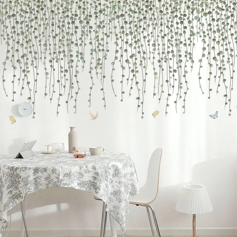 

62*84cm Nordic Green Leaf Vine Wall Stickers for Living room Bedroom Sofa TV Background Wall Decor Cane Vinyl Wall Decals Home