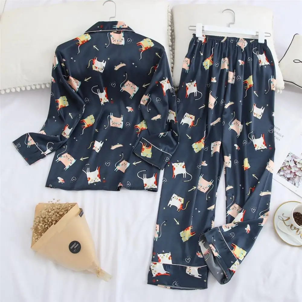 FZSLCYIYI пижамы для влюбленных женщин с длинным рукавом шелковые атласные пижамные