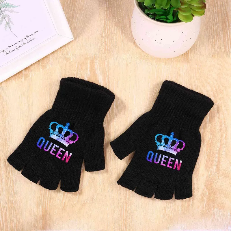 

Winter Gloves Queen Printed Female Fingerless Gloves Women Knitting Warm Winter Gloves Hand Wrist Warmer Mittens