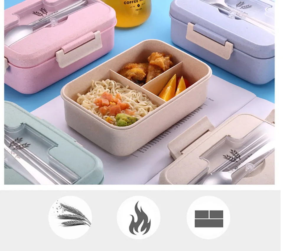 Bento Ланч-бокс для детей с ложкой палочки для еды контейнер герметичный BPA бесплатно Пшеничная солома набор посуды Экологичная коробка для еды