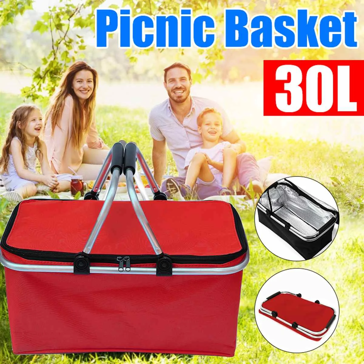 

30L Extra Large Folding Picnic Bag Camping Hiking Insulated Lunch Bag Outdoor Picnic Basket Cooler Bag Portable Storage Box