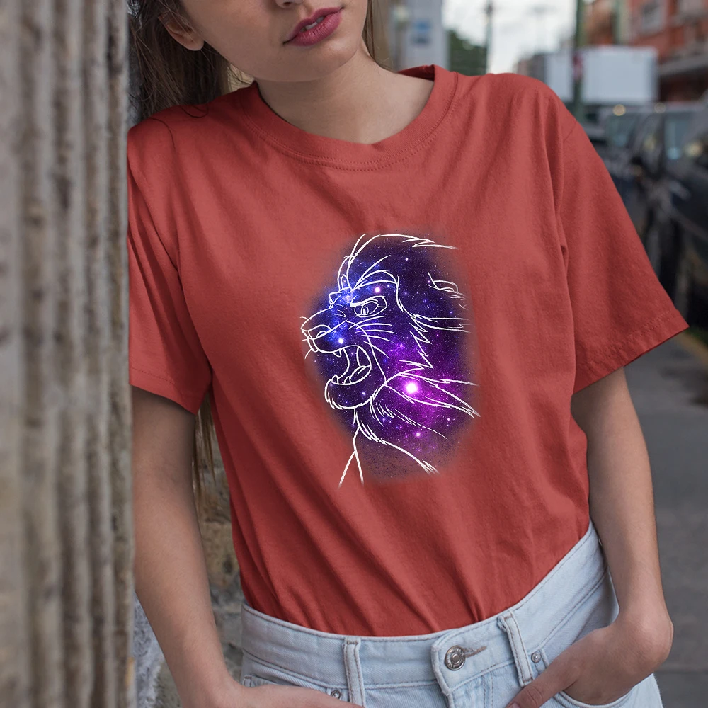 

Новая летняя женская футболка Disney, модная повседневная верхняя одежда, Король Лев, Симба, мультяшный принт, футболки с четырьмя сезонами, же...