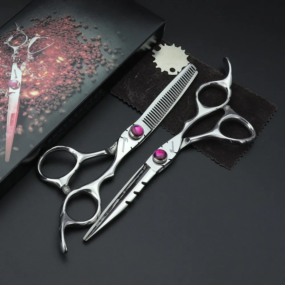 scissors set Sharonds серебро 6 дюймов Парикмахерская профессиональная японская Парикмахерская ножницы плоские ножницы набор черный чехол - Цвет: scissors set